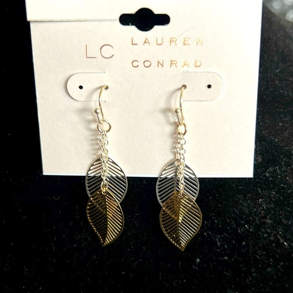 Fashion Earrings, Hook Back, Leaf, Silver-tone & Gold-tone - Picture 1 of 4